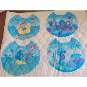 Sea Babies Cut & Sew Baby Bib Panels UNCUT Pre-Quilted Fabric Drool Makes 24